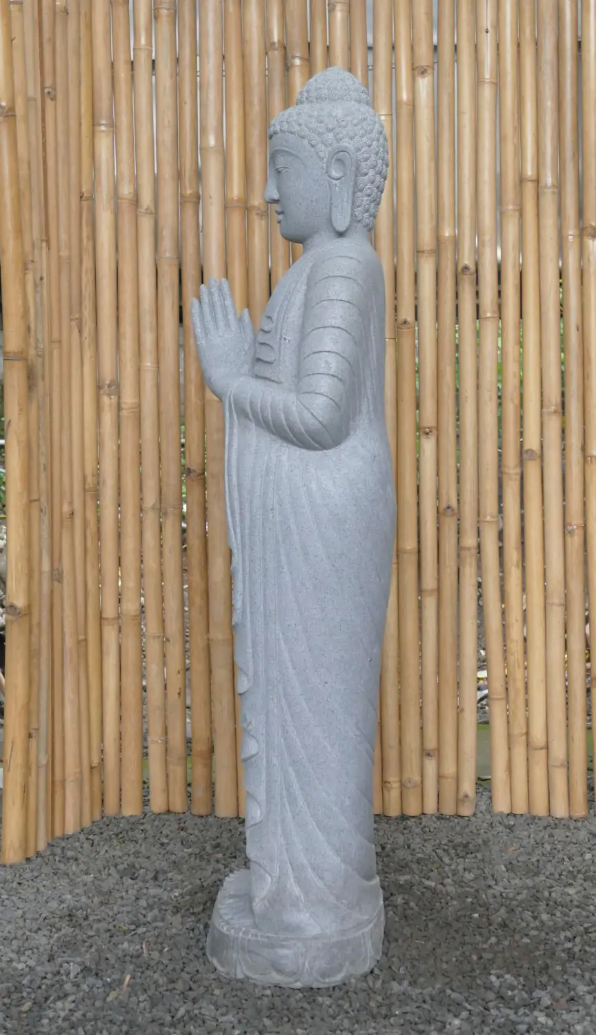  Product image 3 of the product “Standing Buddha made of Riverstone, position Namaskara , H. 149cm. ”